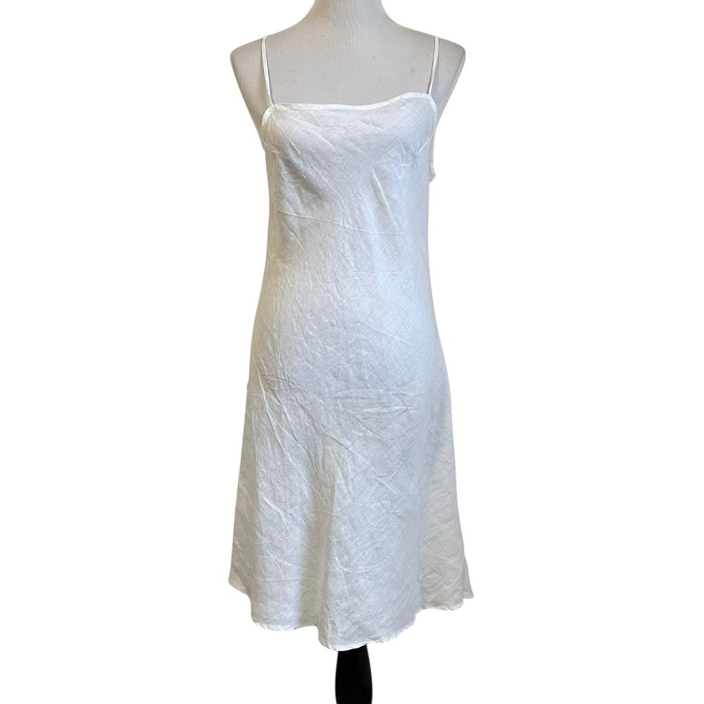 Match Point Womens Linen Slip Dress Sz Medium White Tie Straps Minimalist